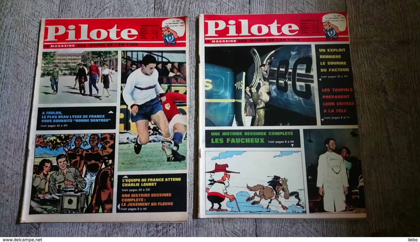 Lot 2 Magazines Pilote 1963 Football Loubet Tour De Gaulle Astérix Bande Dessinée - Pilote