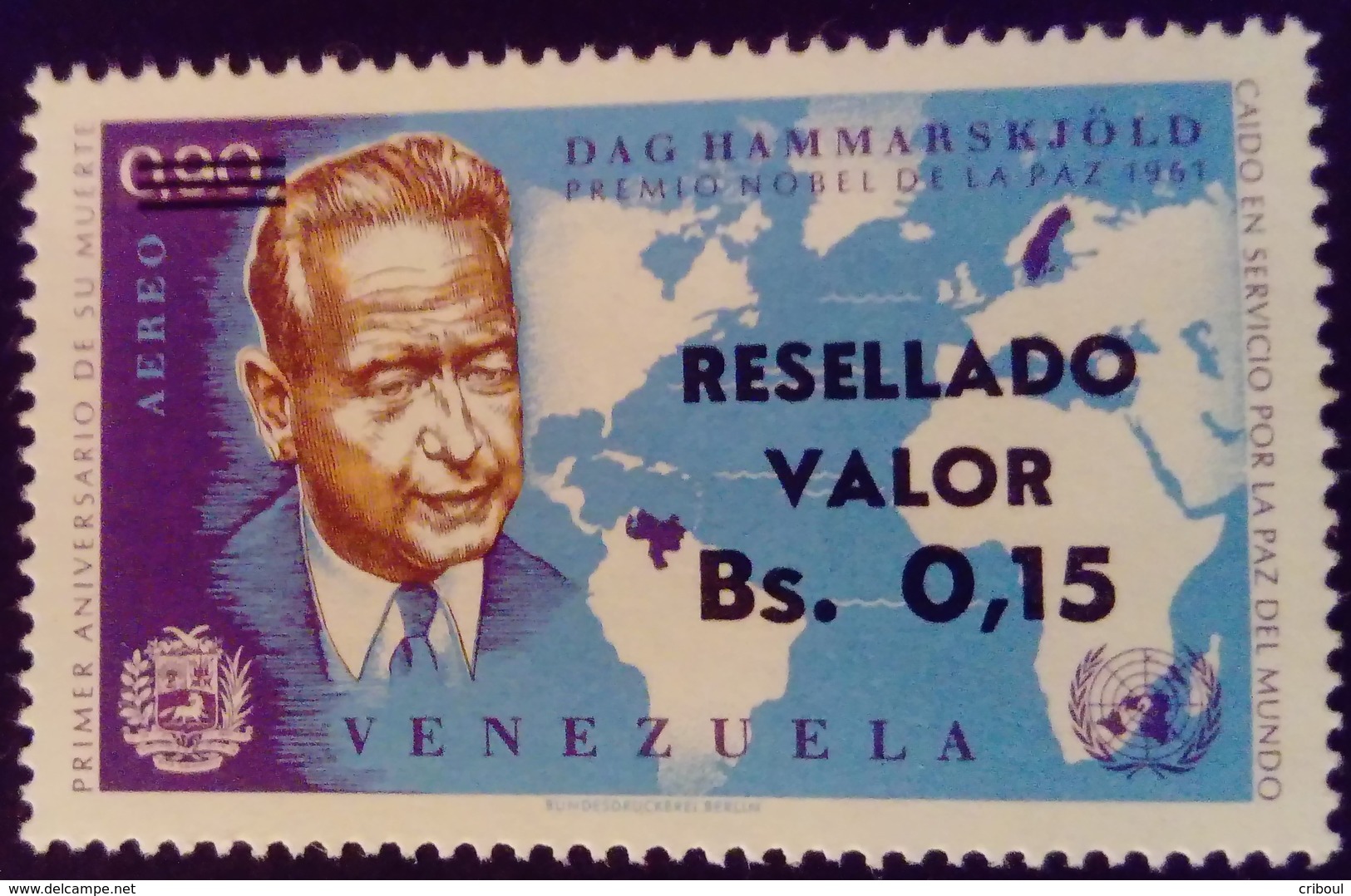 Venezuela 1965 Personnalité Personnality Surchargé Overprinted RESELLADO Yvert PA834 ** MNH - Madagaskar (1960-...)