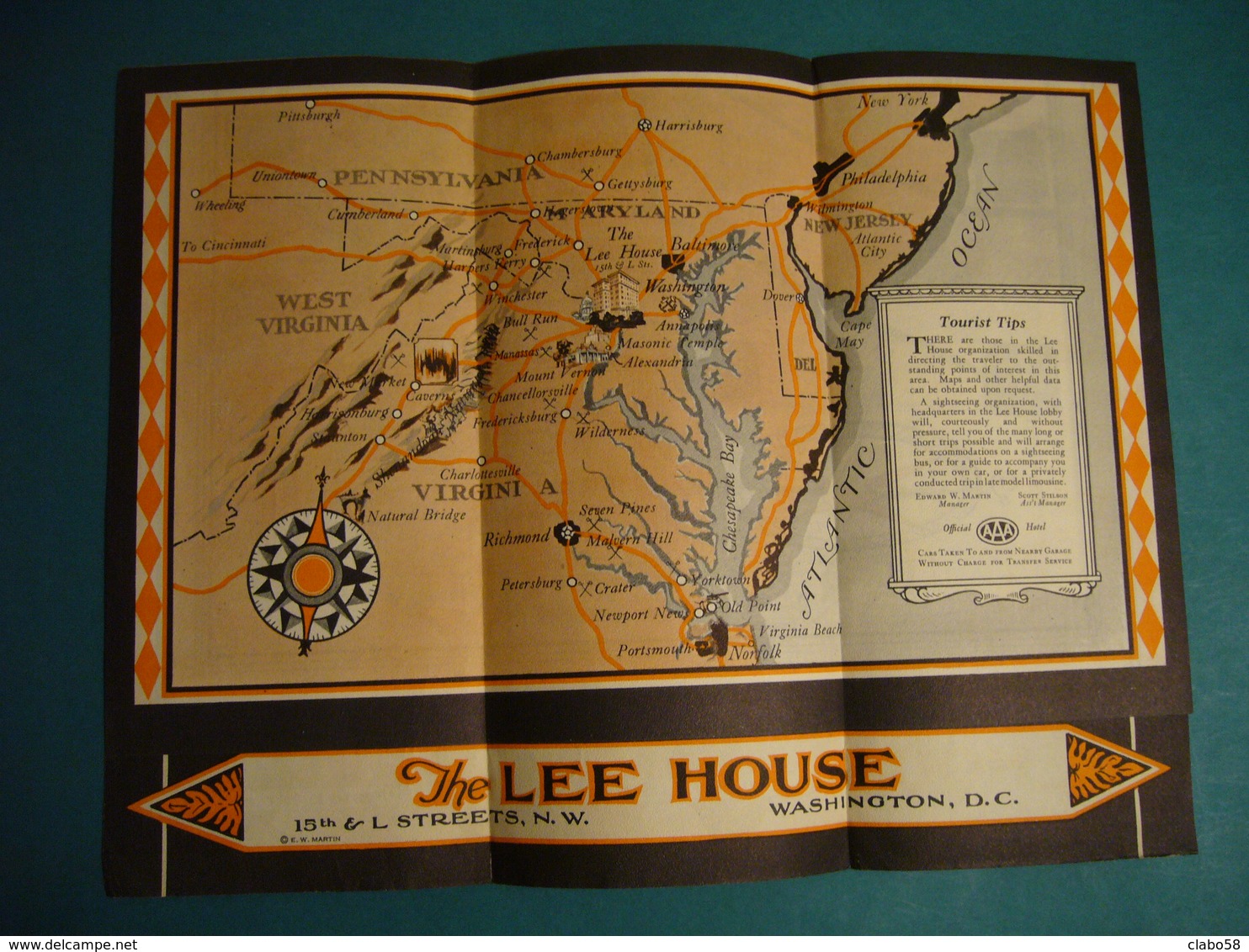 THE  LEE  HOUSE  WASHINGTON D.C.  MAP OF CITY INSIDE  ANNI '30 - Dépliants Turistici