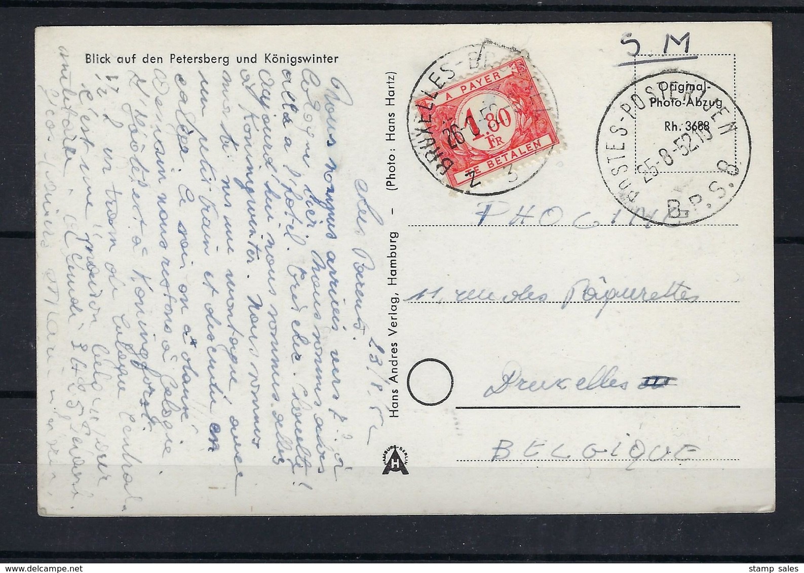 N°TX58 GESTEMPELD OP KAART VANUIT Duitsland 1952 COB € +30,00 - Lettres & Documents