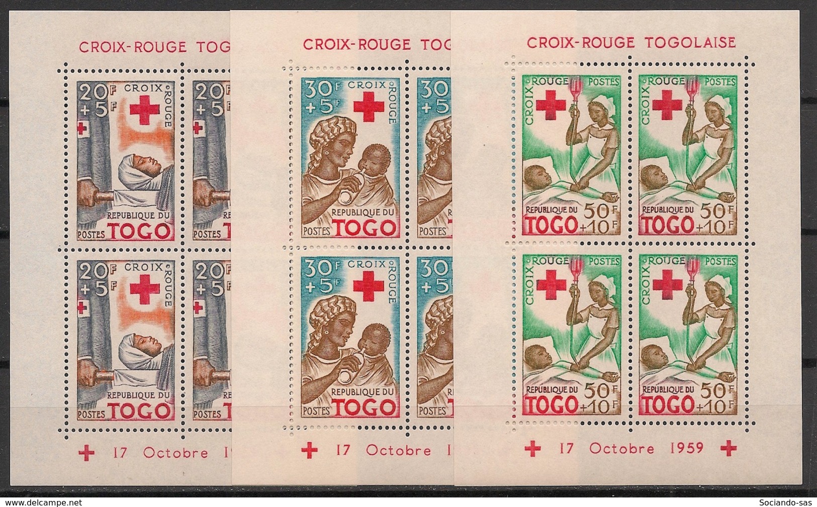 Togo - 1959 - Bloc Feuillet BF N°Yv. 2 - 3 - 4 - Croix Rouge - Dentelés - Neuf Luxe ** / MNH / Postfrisch - Togo (1960-...)