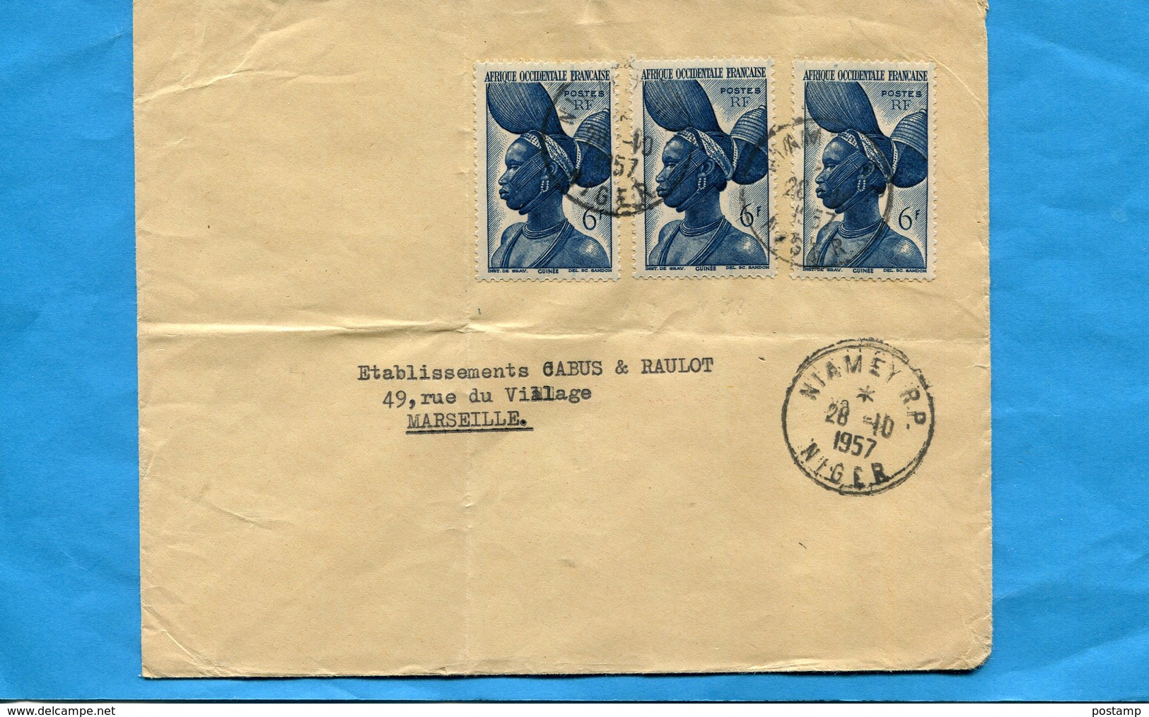 MARCOPHILIE-Lettre  NIGER>Françe-cad 1957-Niamey-3  Stamp-N°38 Femme De Guinée - Covers & Documents