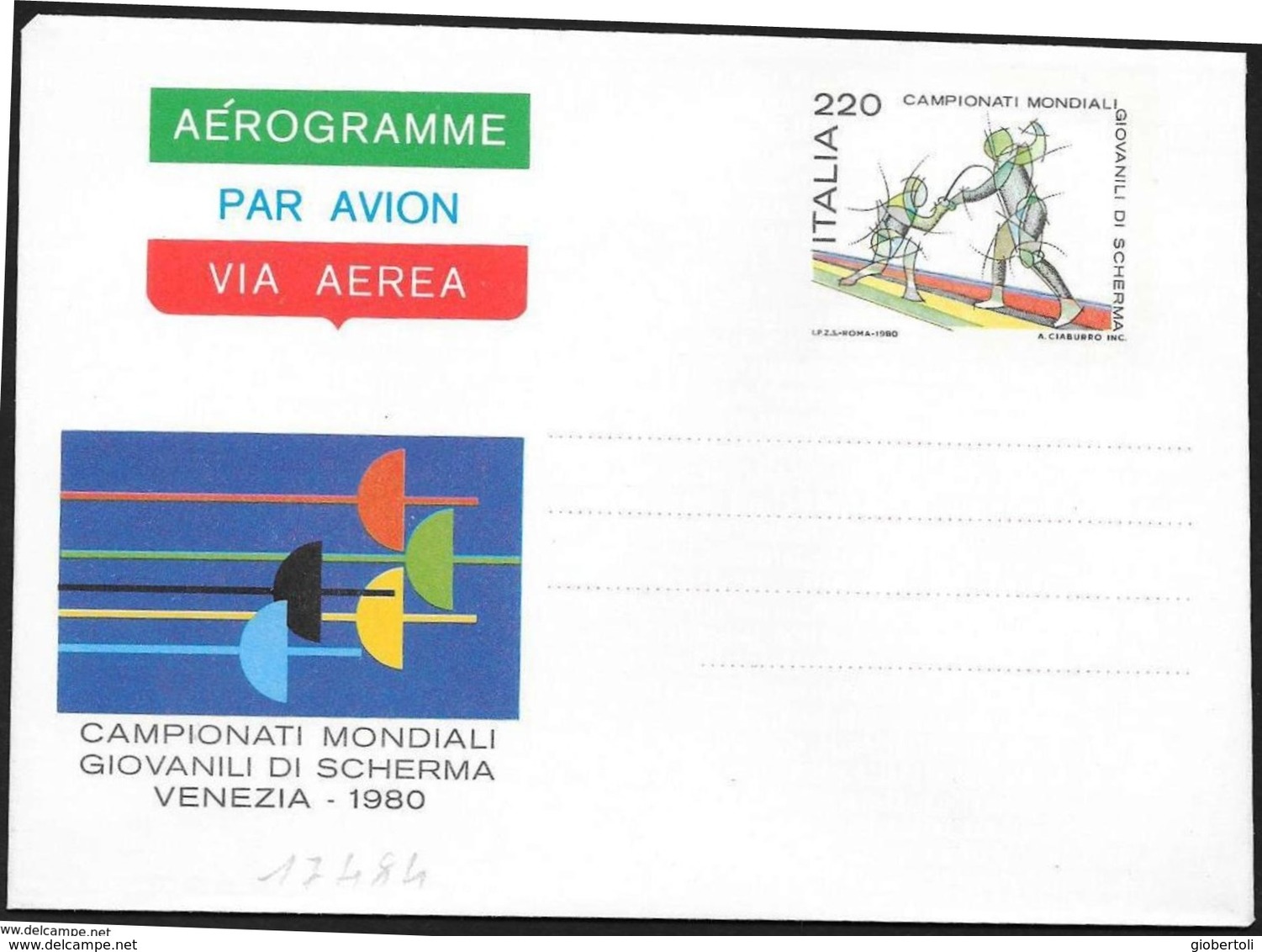 Italia/Italy/Italie: Intero, Stationery, Entier, Mondiali Giovanili Di Scherma, Escrime Mondiale De La Jeunesse, Youth F - Fencing