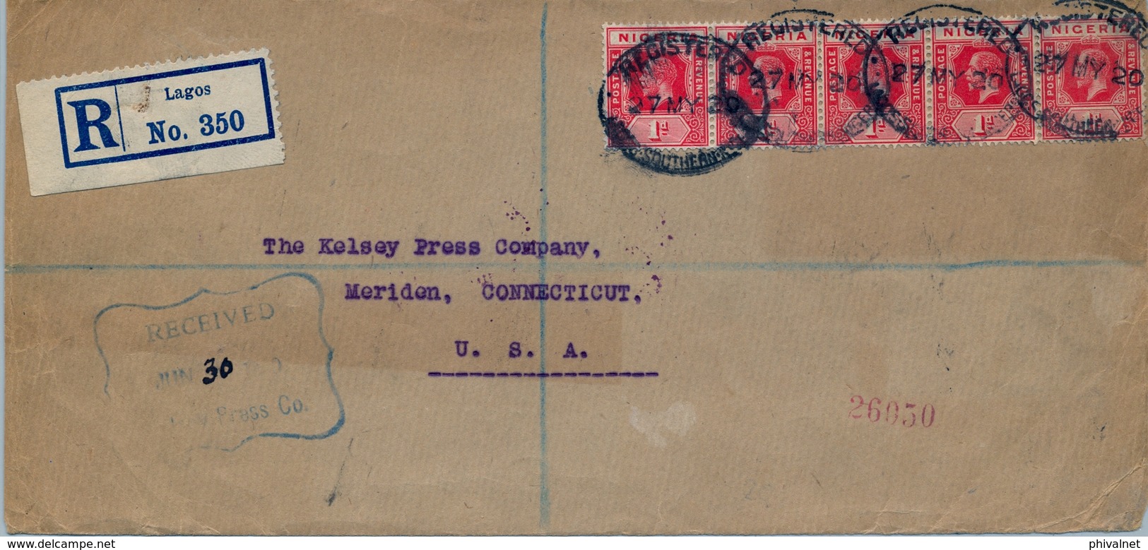 1920 , NIGERIA , FRONTAL CERTIFICADO , LAGOS - MERIDEN - Nigeria (...-1960)