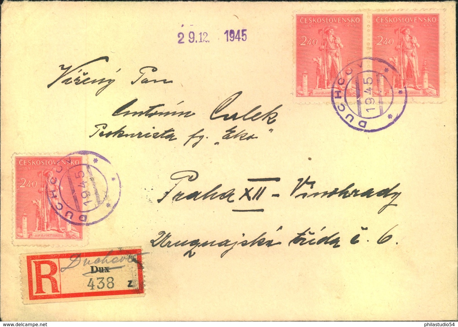 1945, SUDETENLAND, Einschreiben Notstempel "DUCHO" (Dux) - Sonstige & Ohne Zuordnung