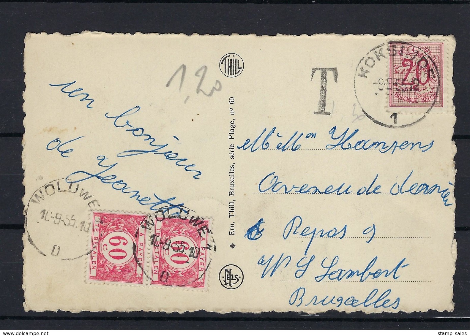 N°TX40 GESTEMPELD OP KAART Woluwe 1955 COB € +10,00 - Lettres & Documents