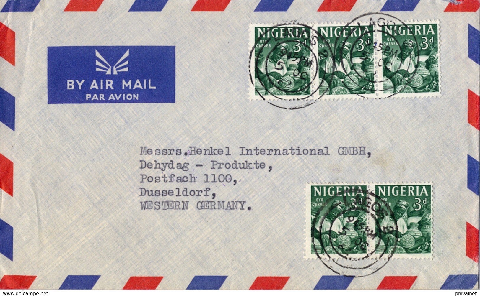 1962 NIGERIA , SOBRE CIRCULADO , LAGOS - DUSSELDORF , ARTESANIA , OYO CARVER , CRAFTMANSHIP - Nigeria (1961-...)