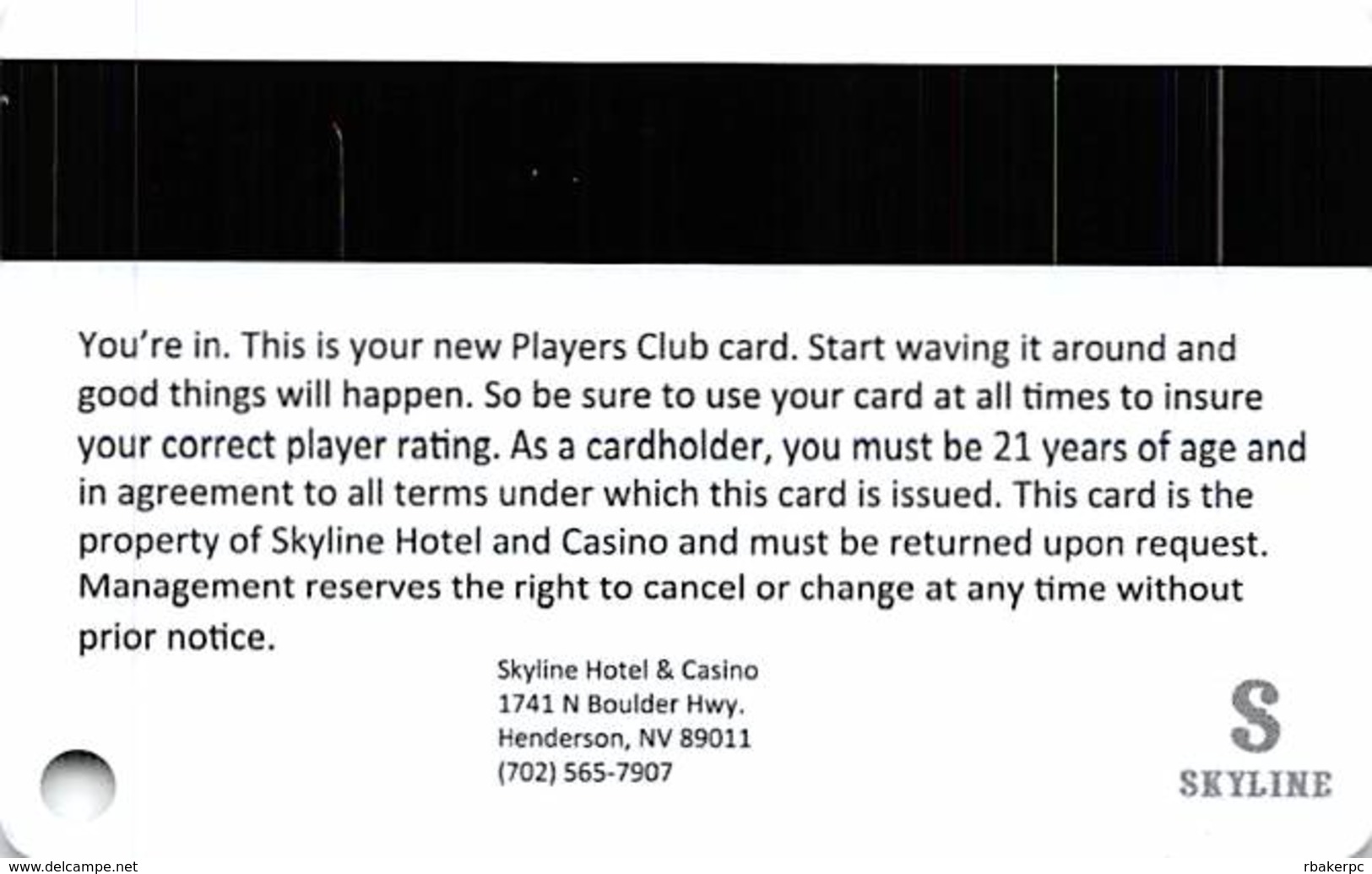 Skyline Casino - Henderson NV - Slot Card - Casino Cards