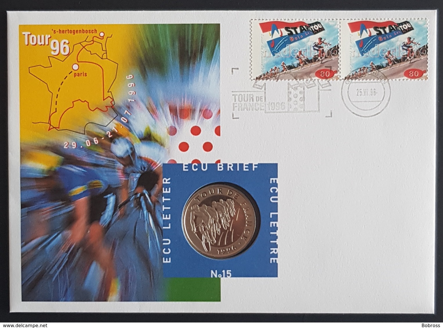 1996 FDC, Ecu Brief With Coin, Lettre, Tour De France '96, Nederland, Netherlands, Holland, Pays Bas - FDC