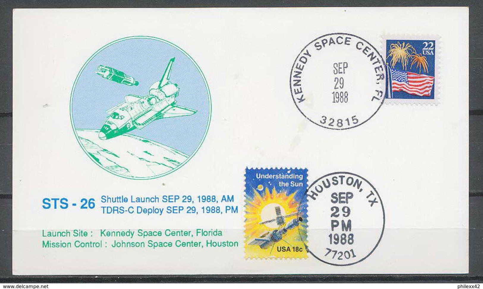 1777 Espace (space Raumfahrt) Lettre (cover Briefe) USA Discovery Shuttle (navette) Sts-26 Start Houston 29/9/1988 - Etats-Unis