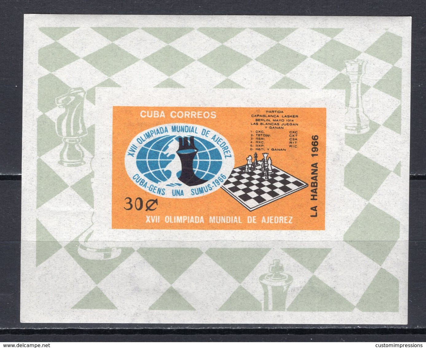 CUBA - 1966 CHESS ON STAMPS  M955 - Unused Stamps