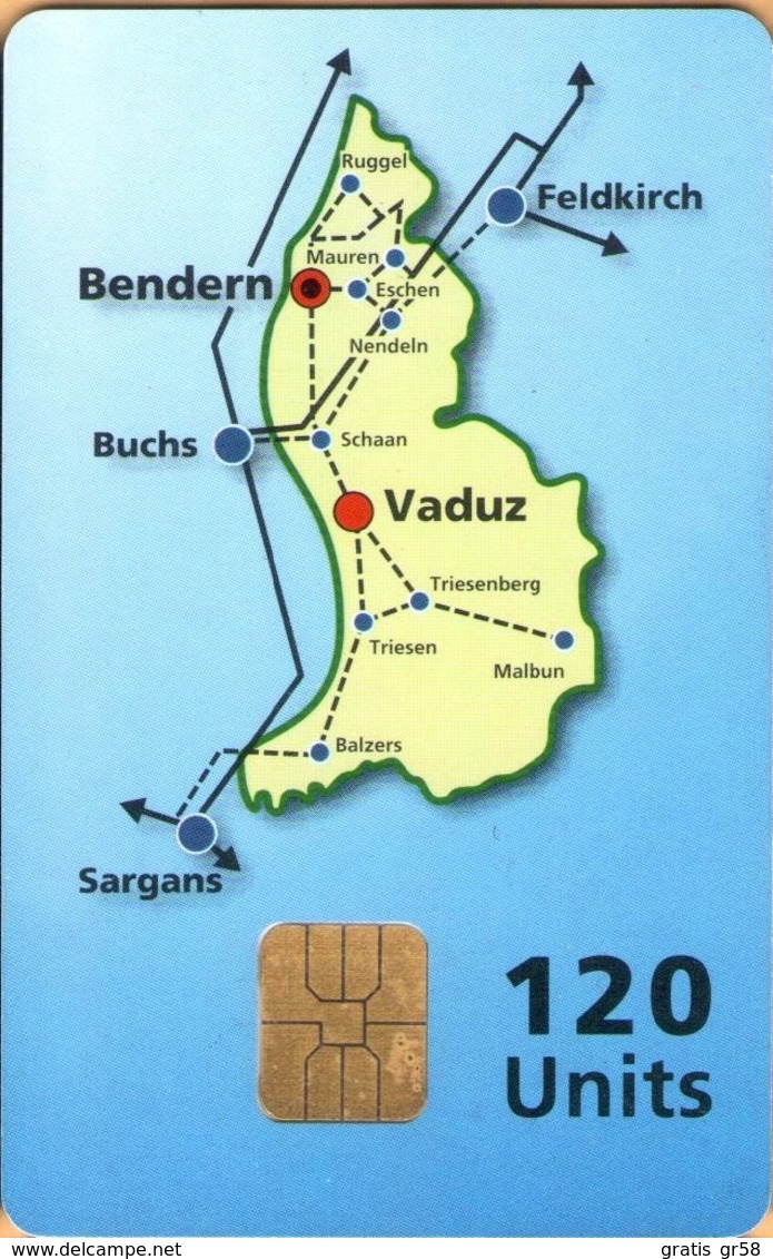 Liechtenstein - PTT-001.02, Postauto. Map Of Liechtenstein, Demo Smart Card, Siemens, 3.000ex, 1994, As Scan - Liechtenstein