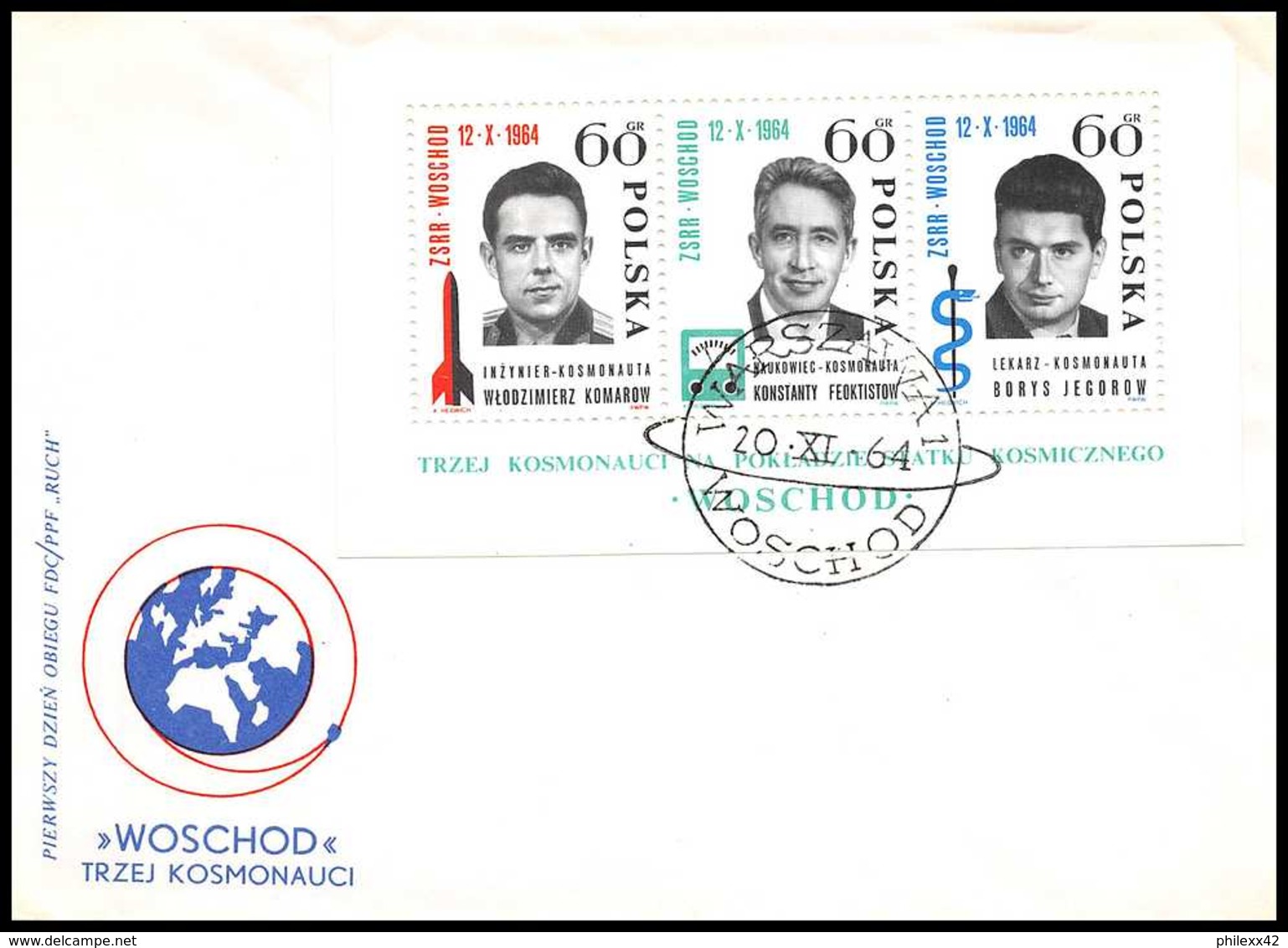 4268/ Espace (space Raumfahrt) Lettre (cover Briefe) 20/11/1964 Bloc N° 41 FDC Pologne (Poland) - Europe