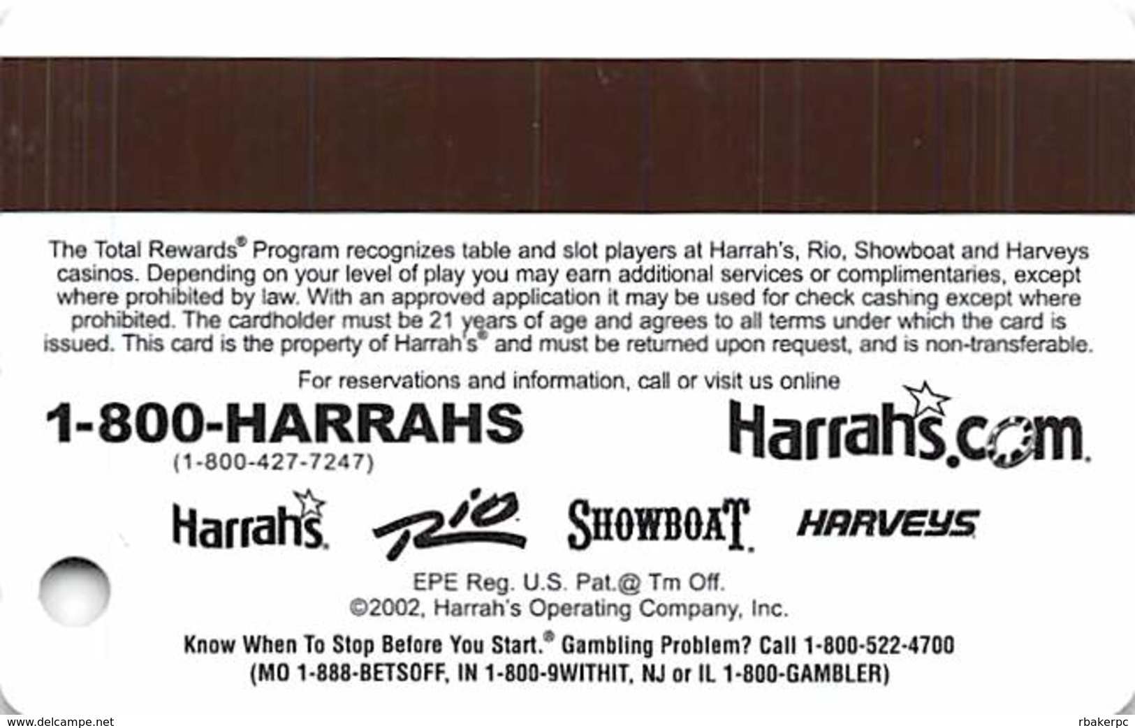 Harrah's Casino Multi-Property - TR Gold Slot Card @2002 - Casino Cards