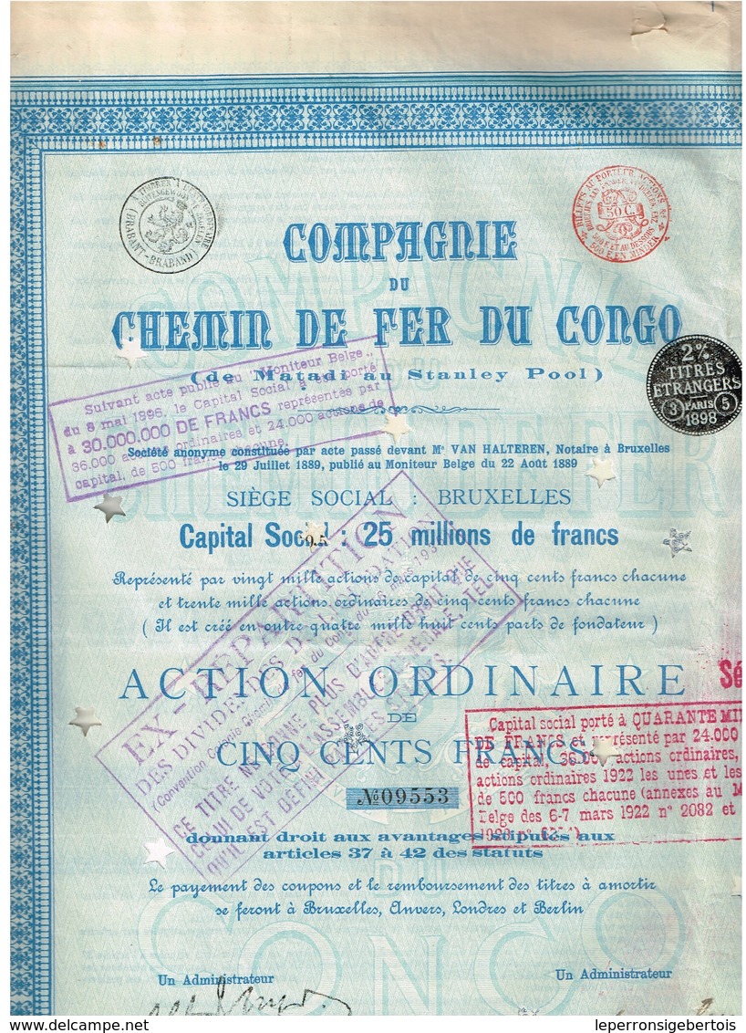 Titre Ancien - Compagnie Du Chemin De Fer Du Congo - De Matadi à Stanley Pool - Titre De 1889 - Railway & Tramway