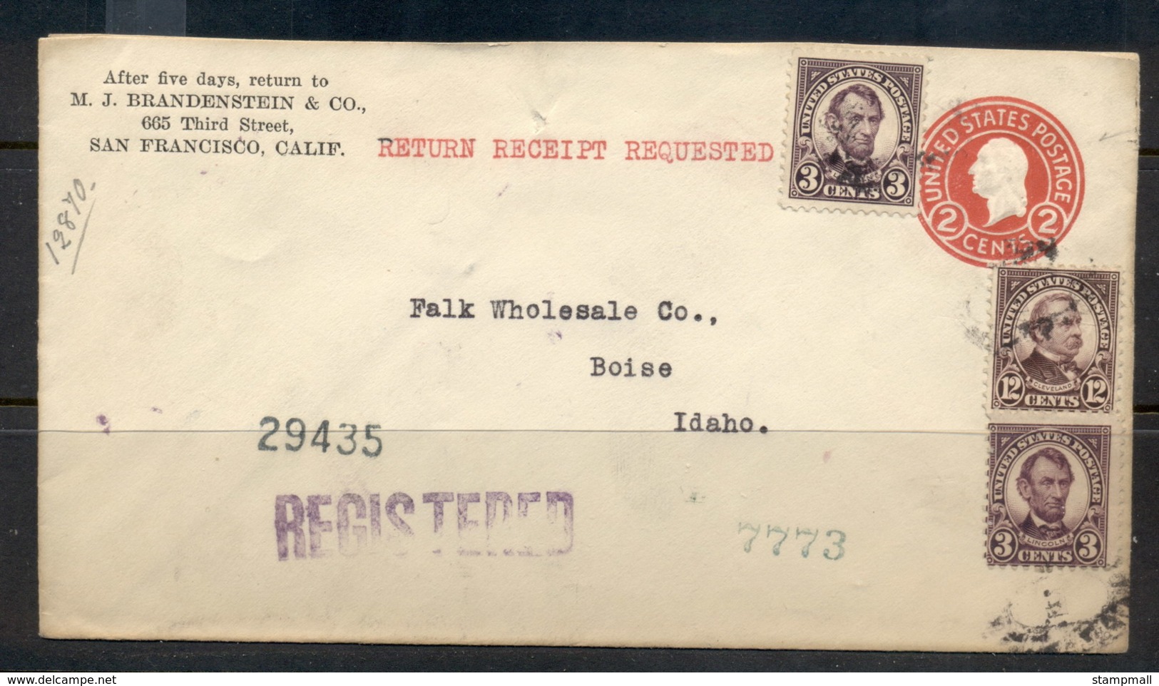 USA 1922-38 Fourth Bureau Cleveland 12c Uprated Registered Pse San Francisco 1925 Cover - Covers & Documents