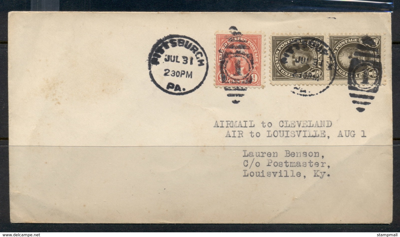 USA 1922-38 Fourth Bureau Last Day Of 10c Airmail Rate, Reduced To 5c Cleveland To Louisville July 31 1928 Cover - Covers & Documents