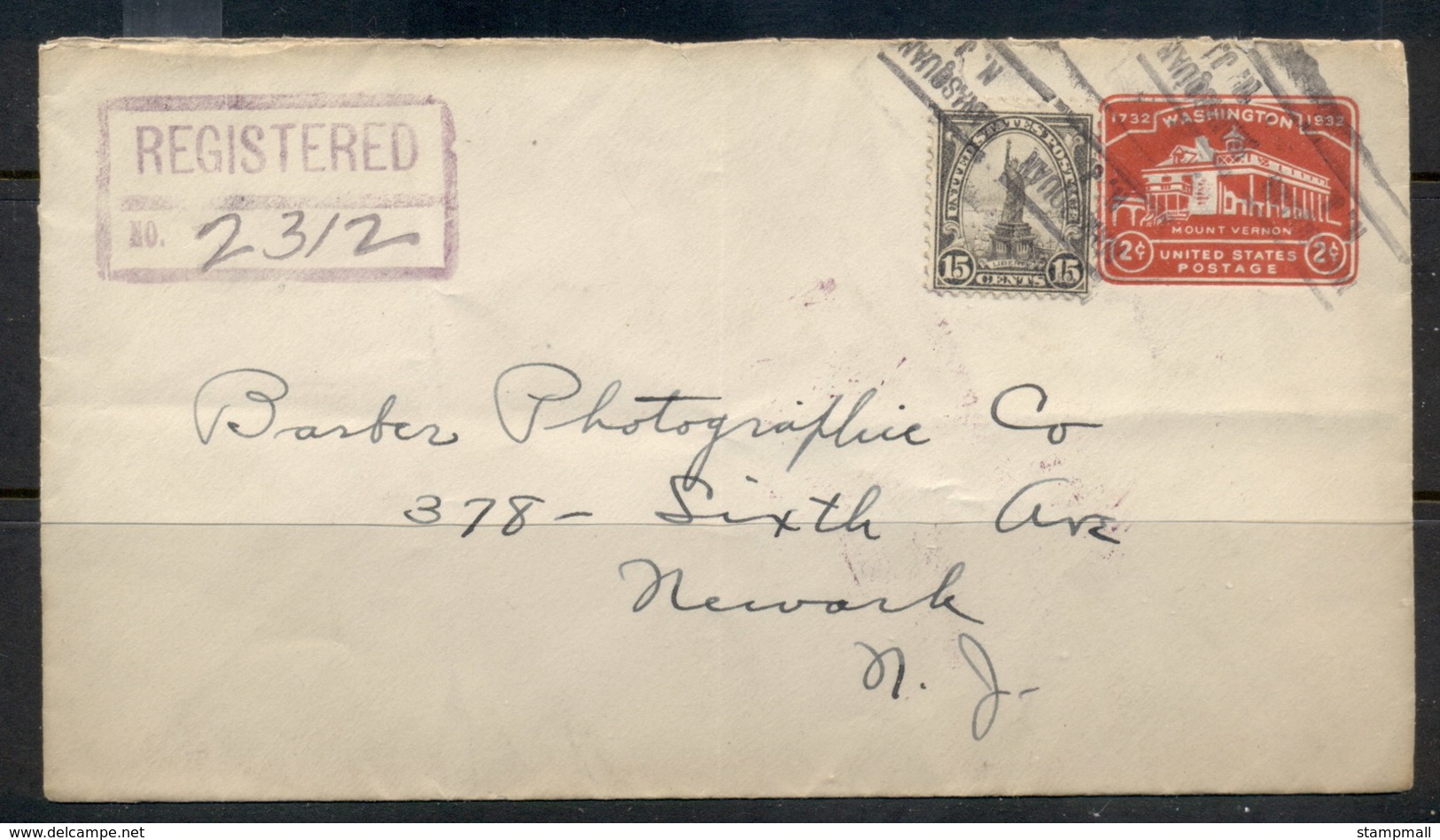 USA 1922-38 Fourth Bureau Registered Manasquan 1932 Cover - Covers & Documents