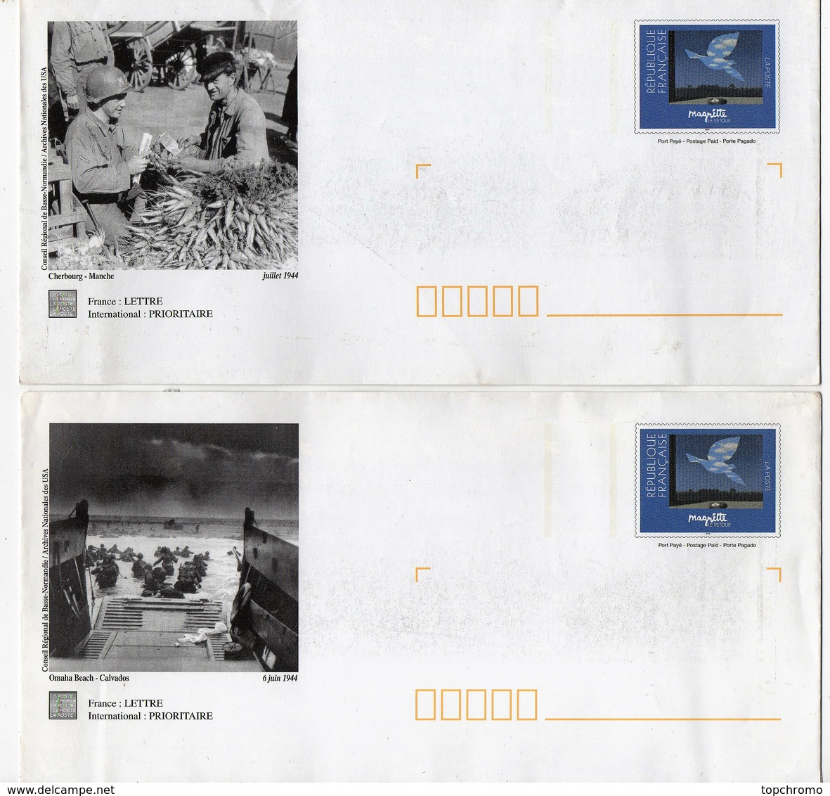 60ème Anniversaire Du Débarquement En Normandie 1944-2004 Timbre Imprimé Magritte (5 Enveloppes PAP) - Konvolute: Ganzsachen & PAP