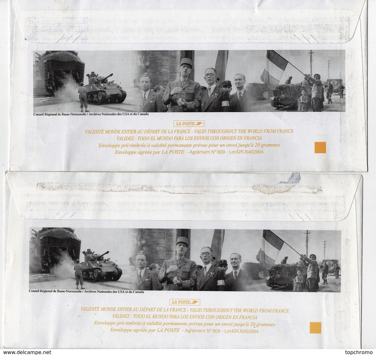 60ème Anniversaire Du Débarquement En Normandie 1944-2004 Timbre Imprimé Magritte (5 Enveloppes PAP) - Lots Et Collections : Entiers Et PAP