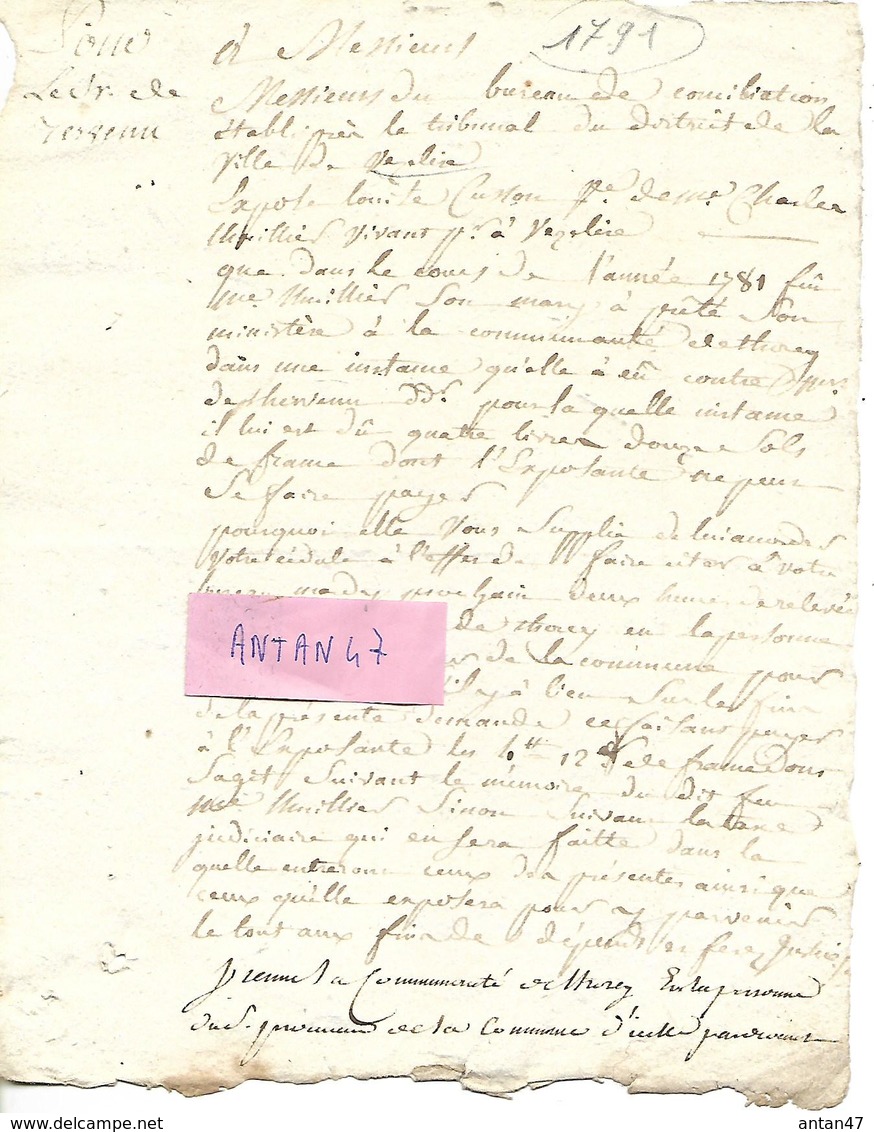 Tribunal De Conciliation 1791 / 54 VEZELISE  / PB Argent Entres époux LHUILLIER - ... - 1799