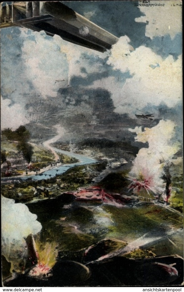 Artiste Cp Das Eingreifen Des Z 6 Im Kampf Um Lüttich 1914, Zeppelin - Autres & Non Classés