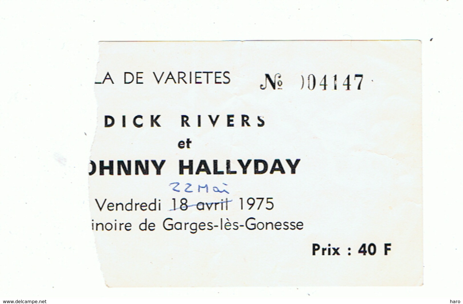 Ticket D'entrée - Spectacle, Concert De Dick RIVERS Et De Johnny HALLYDAY - Garges-les-Gonesse 1975 (fr81) - Tickets D'entrée