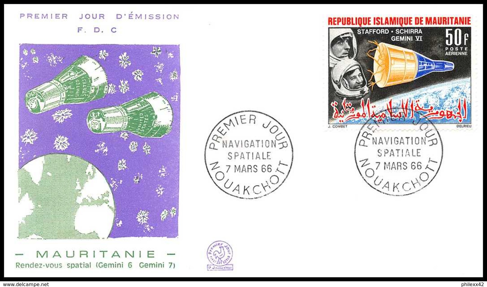 5007/ Espace (space) Lettre (cover) 7/3/1966 Fdc Gemini 6 Et 7 Stafford Schirra Mauritanie - Afrique