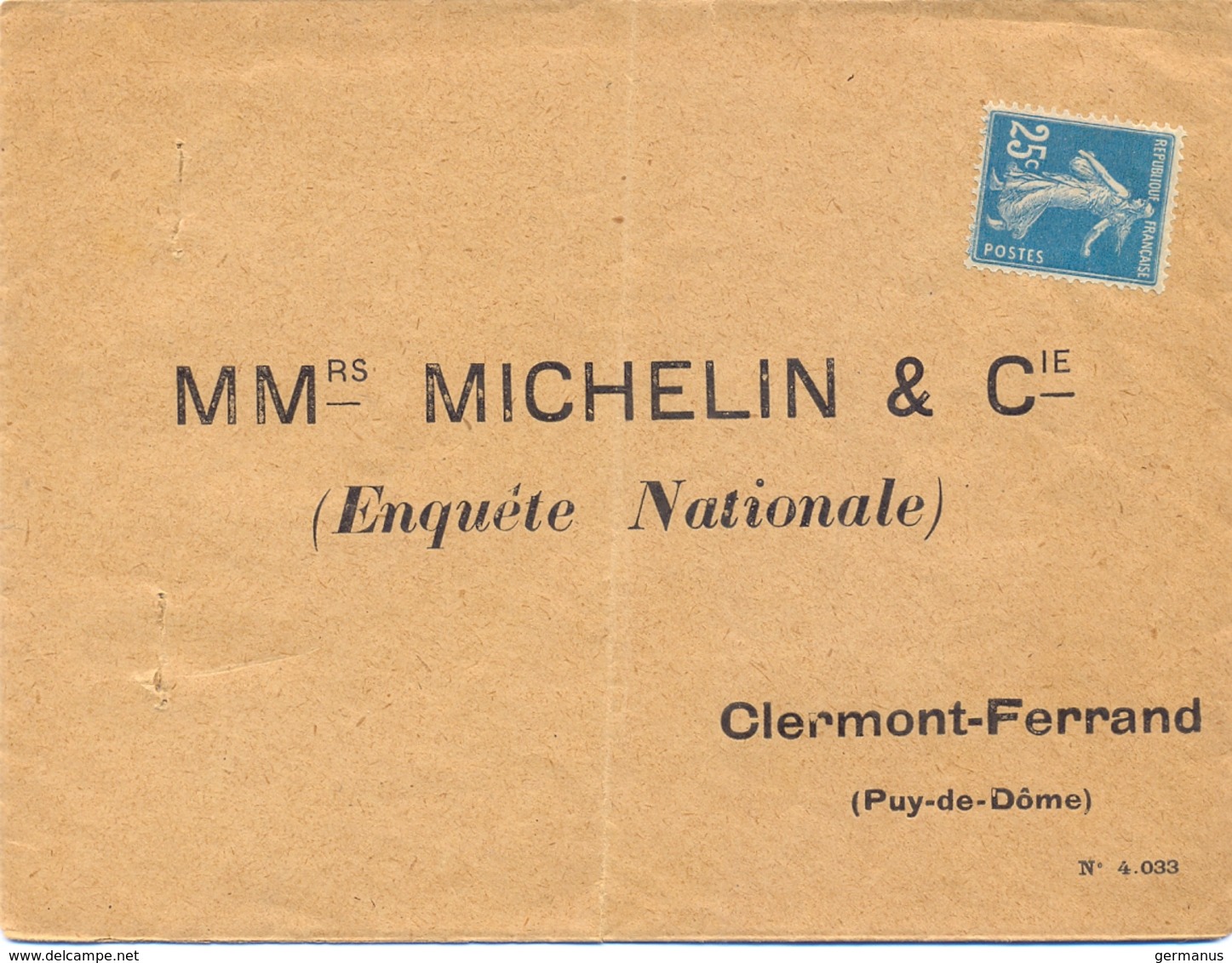 MMrs MICHELIN & Cie  CLERMOND FERRAND PUY DE DOME Enquête Nationale De L'automobile ...  Questionnaire Rempli Et Signé - 1921-1960: Période Moderne