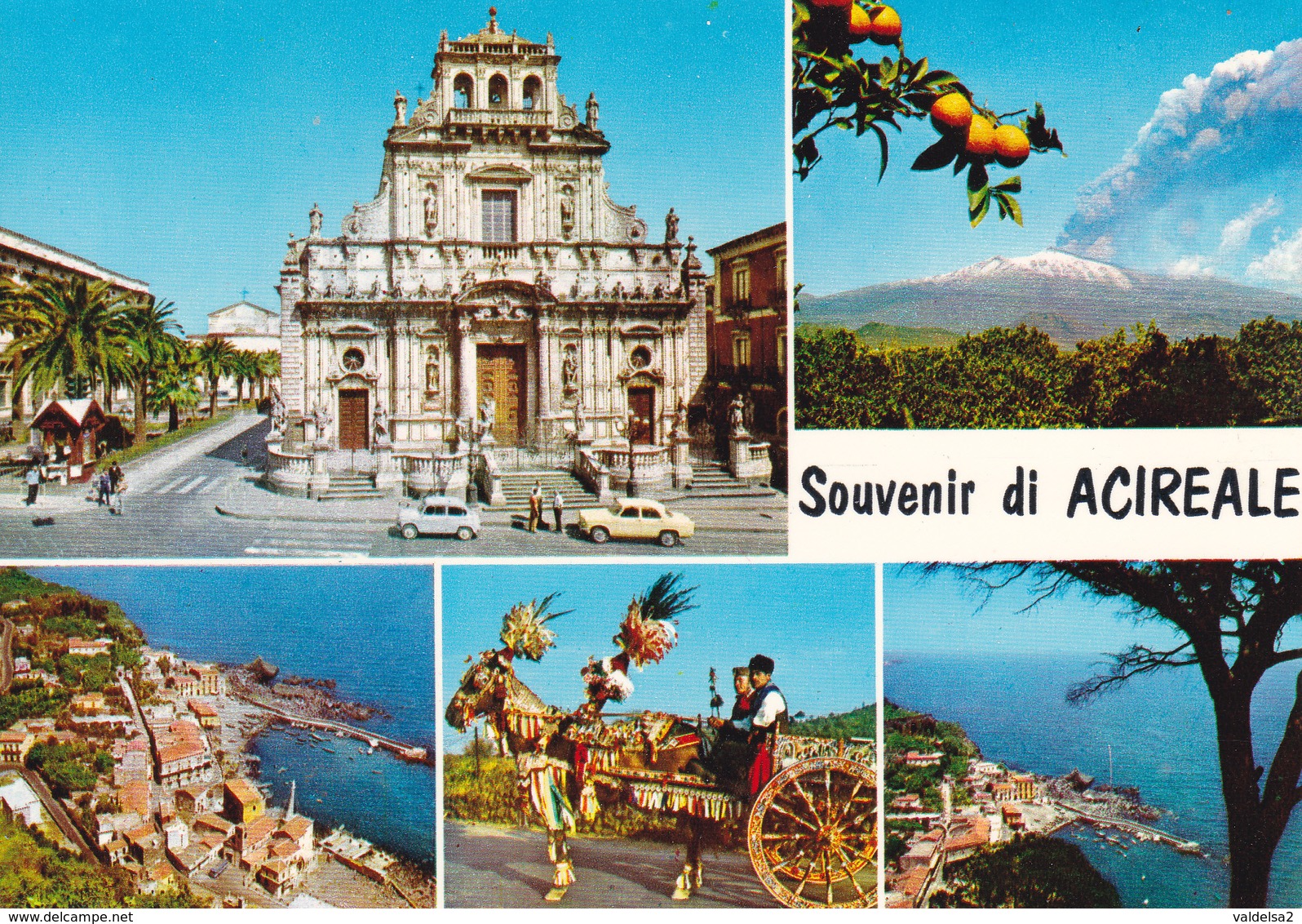 SOUVENIR DI ACIREALE - 5 VEDUTE - CARRETTO SICILIANO - ETNA - CHIESA DI S.SEBASTIANO - Acireale