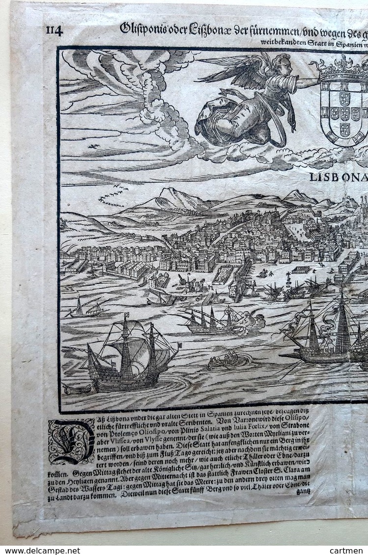 PORTUGAL PORTUGUESE LISBONA  CARTE ANCIENNE 16° VUE CAVALIERE DE LA VILLE DE LISBONNE VERS 1590 / 1600 - Geographical Maps