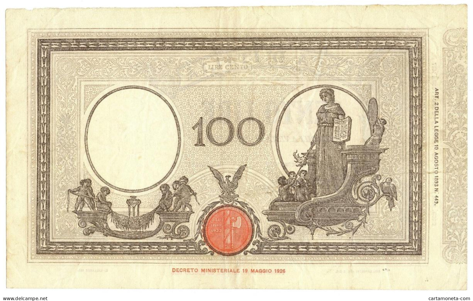 100 LIRE BARBETTI GRANDE B MATRICE LATERALE TESTINA FASCIO 11/06/1930 BB/SPL - Andere