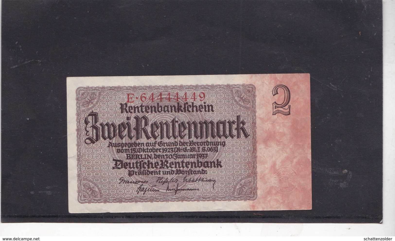 Rentenbankfchein  Zwei Rentenmark , 1937 - Autres & Non Classés