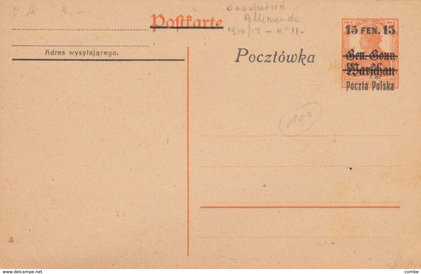 ENTIER REICH. 15 FEN / 7 1/2 POLEN POCZTA POLSKA - Lettres & Documents