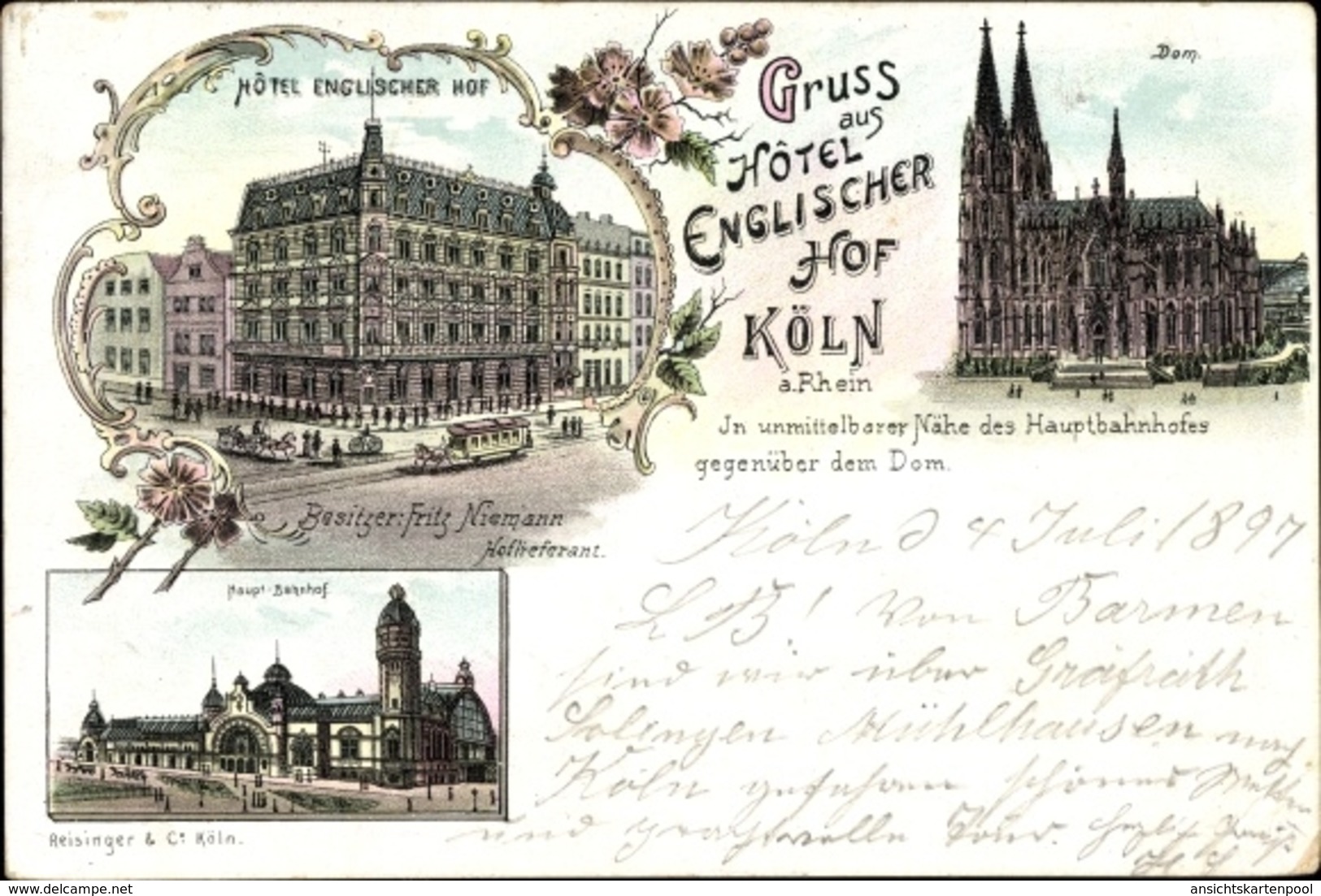 Lithographie Köln Am Rhein, Hotel Englischer Hof, Fritz Niemann, Dom, Hauptbahnhof - Other & Unclassified