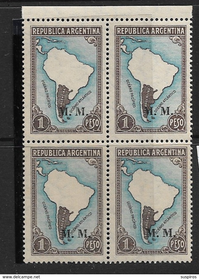 ARGENTINA 1936 -1942 Prodotti Del Paese - M.M.MINISTERIO DE LA MARINA ** BLOCK OF 4 STAMPS - Nuevos