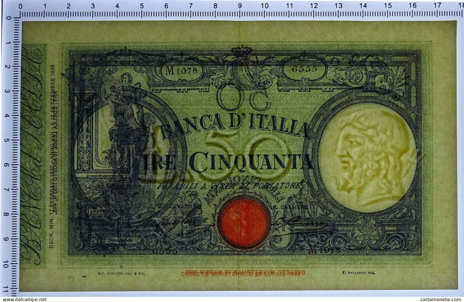 50 LIRE BARBETTI GRANDE L MATRICE LATERALE TESTINA FASCIO 17/02/1930 SPL+ - Regno D'Italia – Autres