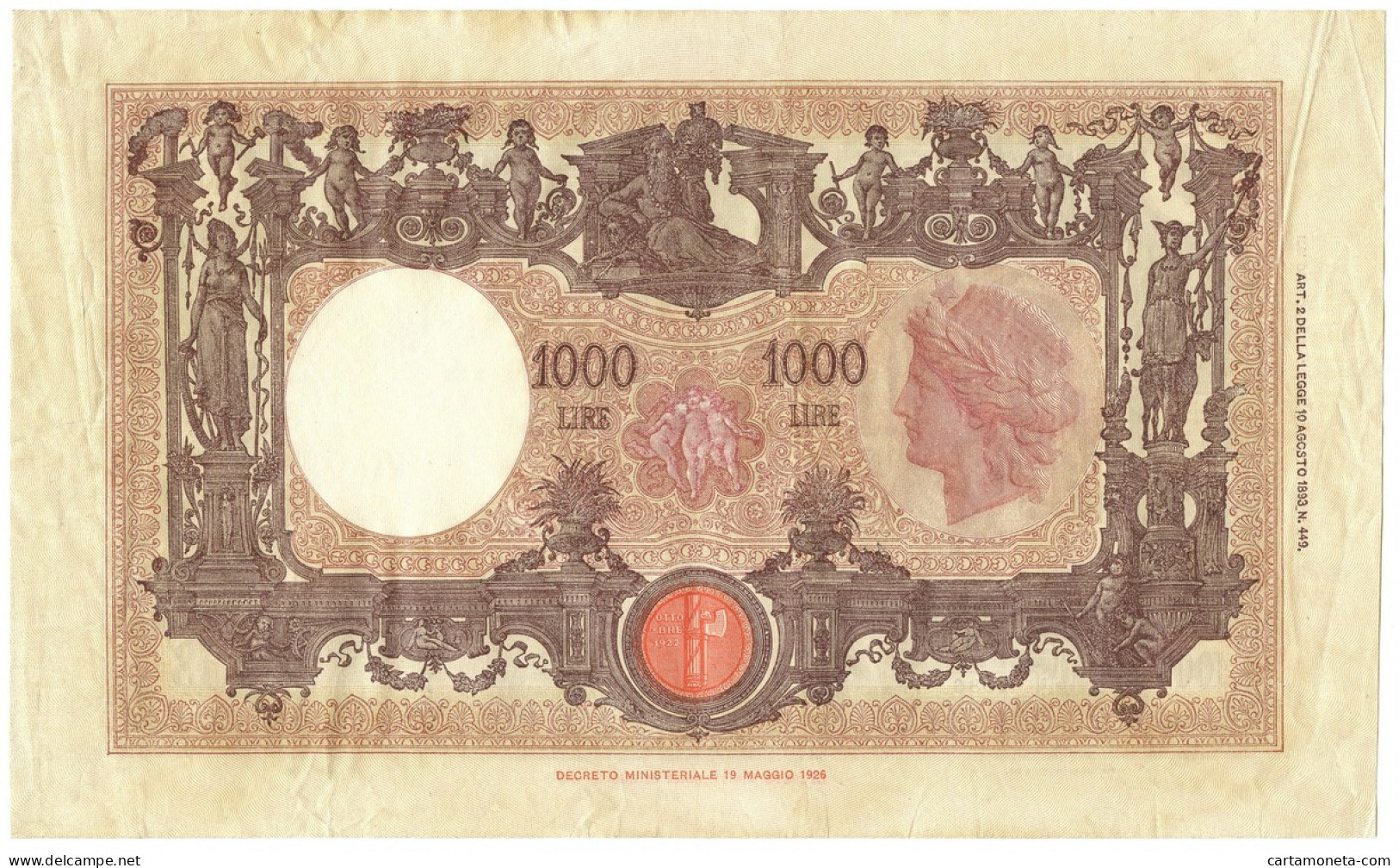 1000 LIRE BARBETTI GRANDE M TESTINA FASCIO I TIPO AZZOLINI 02/01/1932 BB/SPL - Otros