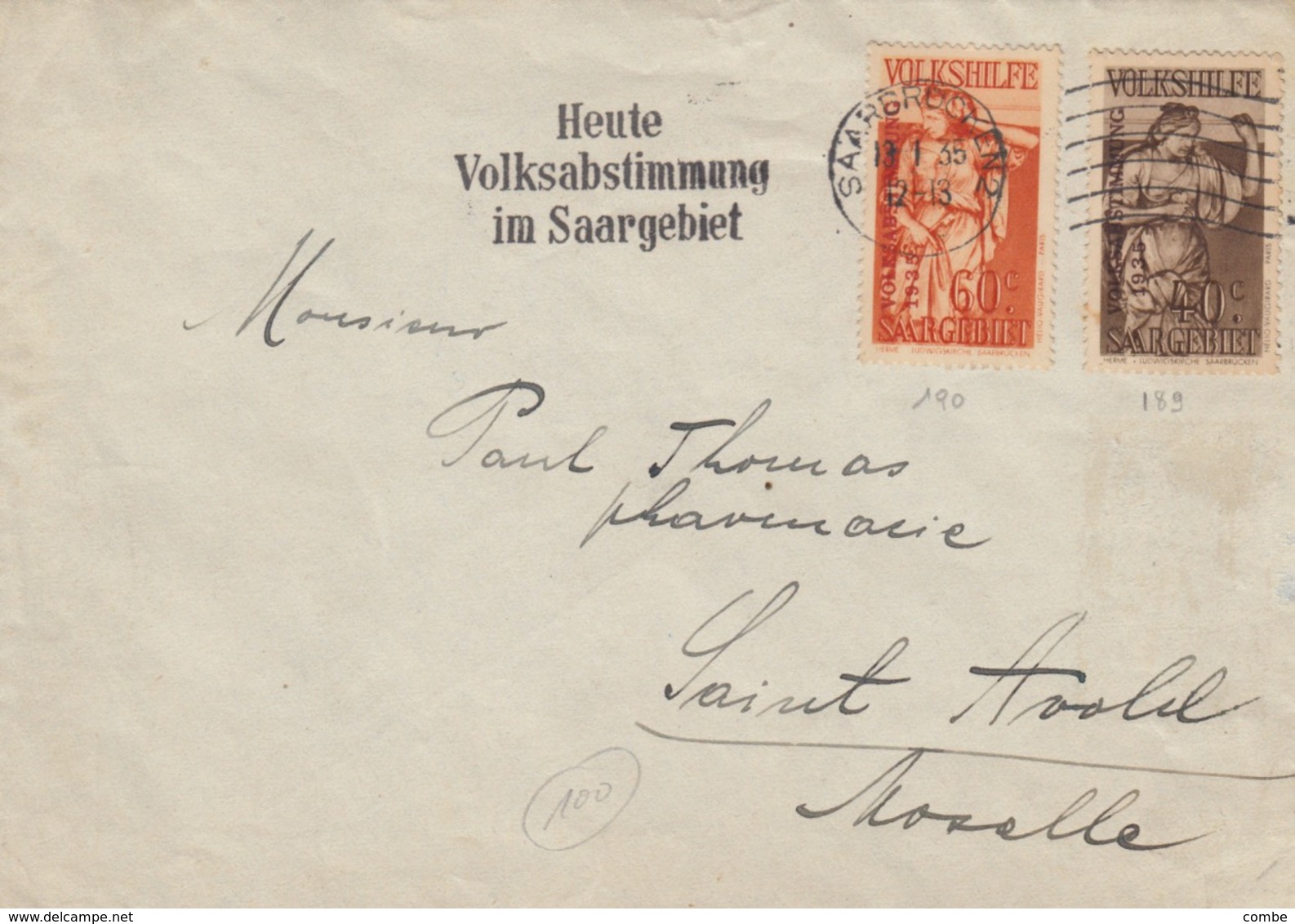 BRIEF SAARGEBIET  Mi 199.200 TO FRANCE - Altri & Non Classificati