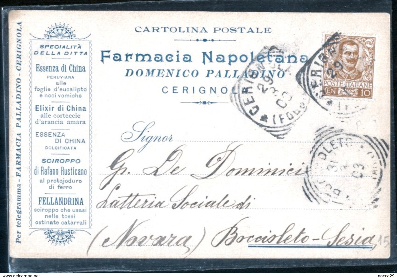 CERIGNOLA - FOGGIA - 1900 - FARMACIA NAPOLETANA  DI DOMENICO PALLADINO (INT294) - Cerignola