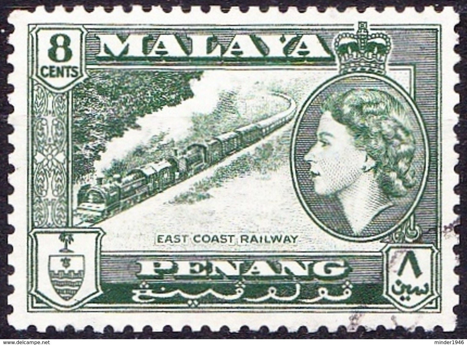 MALAYA PENANG 1957 8c Myrtle-Green SG48 Fine Used - Penang