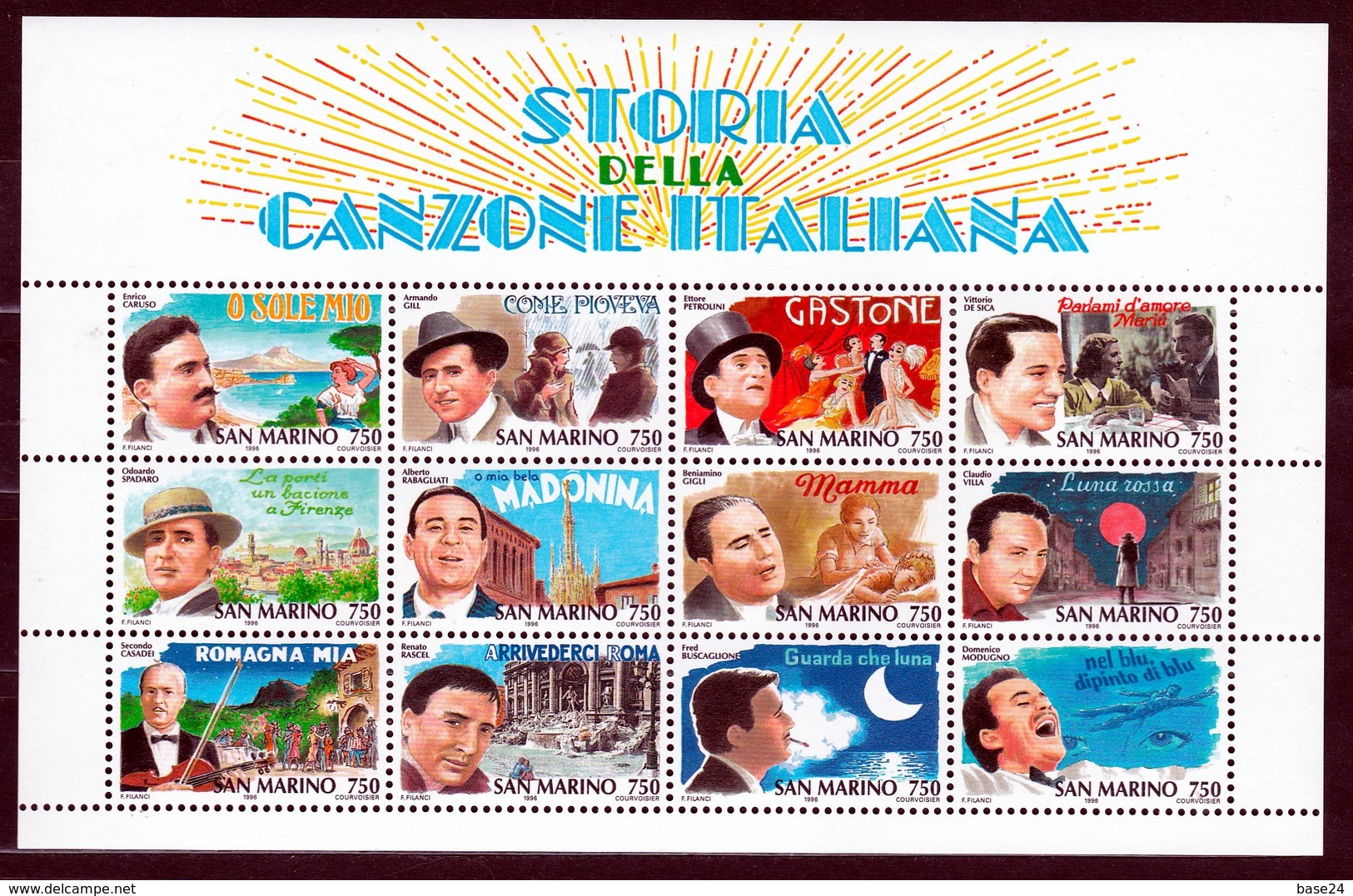 1996 San Marino Saint Marin STORIA DELLA CANZONE ITALIANA Foglietto Di 12v. MNH** Souv. Sheet - Blocchi & Foglietti