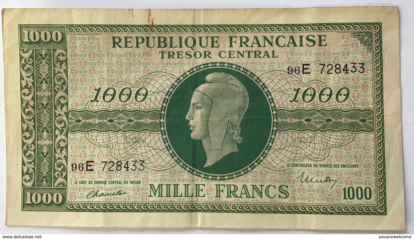 France, 1000 Francs, 1943-1945 Marianne, 1945, TTB, Fayette:VF 13.2 Chiffres Maigres (billets De Banque Banknote - 1943-1945 Marianne