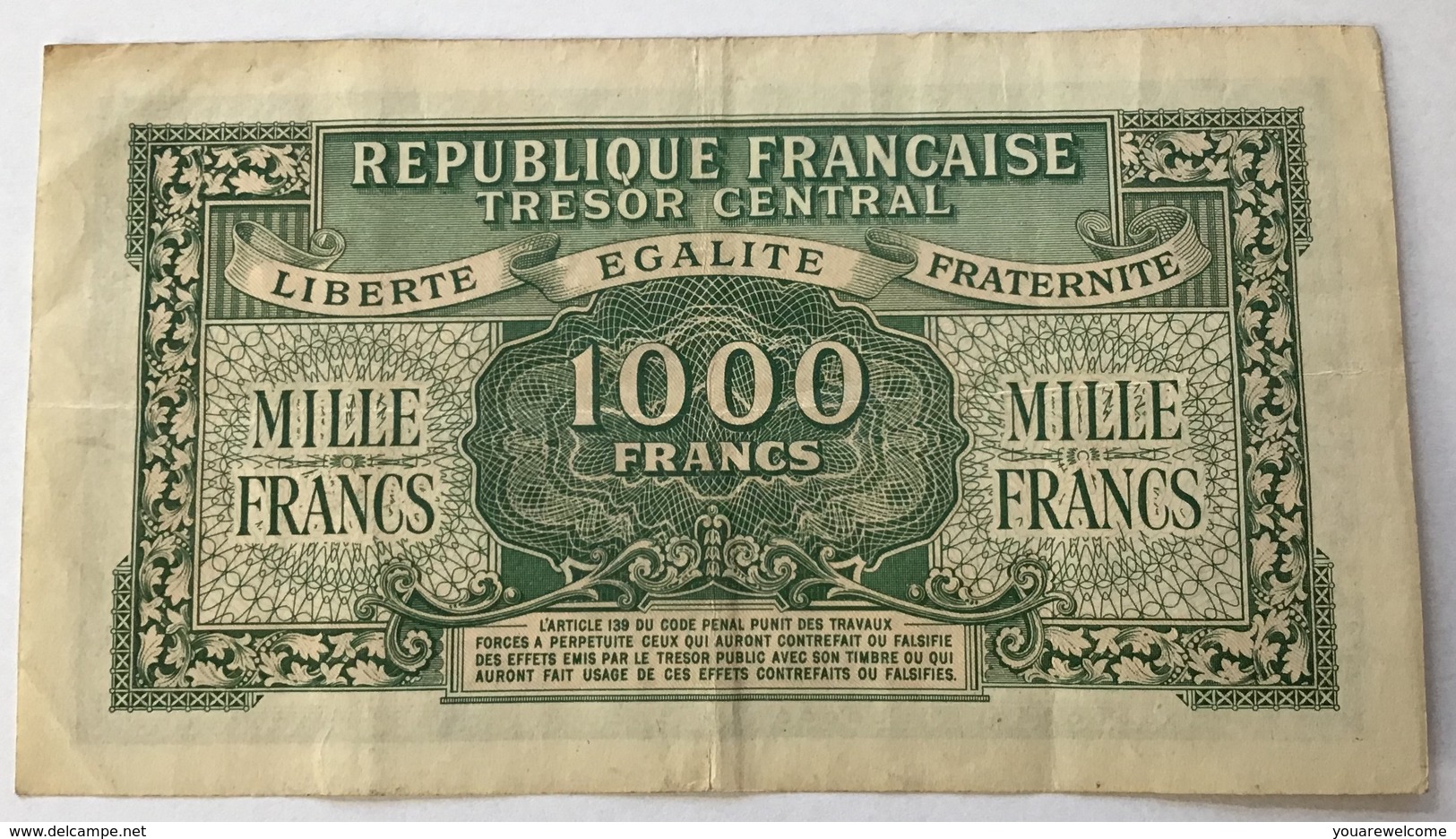 France, 1000 Francs, 1943-1945 Marianne, 1945, TTB, Fayette:VF 13.2 Chiffres Maigres (billets De Banque Banknote - 1943-1945 Maríanne