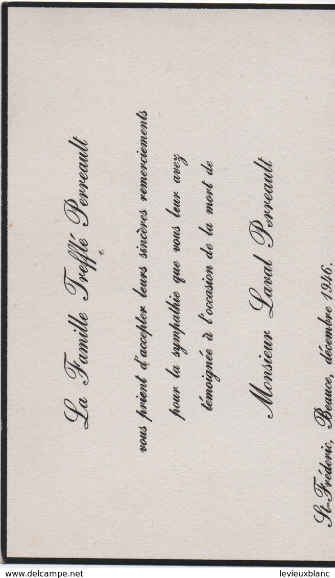 Carton Remerciements Suite à Décès/CANADA/Famille TREFFLE  PERREAULT/Décés De Laval PERREAULT/ST Fréderic/1946   FPD117 - Obituary Notices