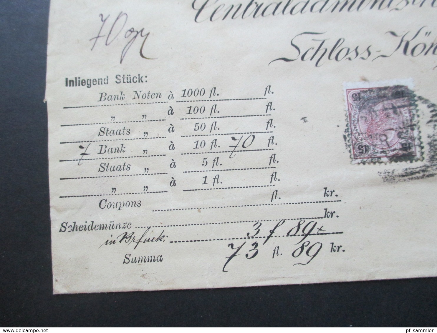 Österreich 1899 Nr. 52 U. 56 MiFUmschlag Postwertzeichen. An Fürtstl Von Metternich Winneburg Schloss Könisgwart - Briefe U. Dokumente