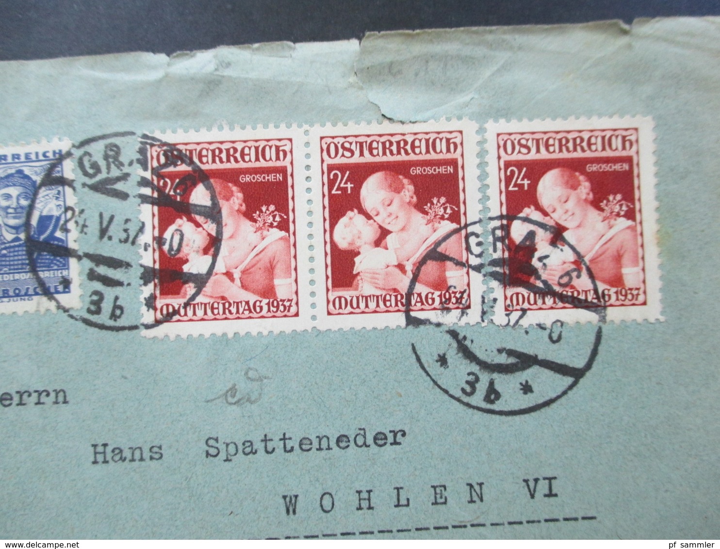 Österreich 1937 MiF Volkstrachten Und 3x Nr. 638 Muttertag Graz 6 - Wohlen In Der Schweiz. Auslandsbrief - Covers & Documents