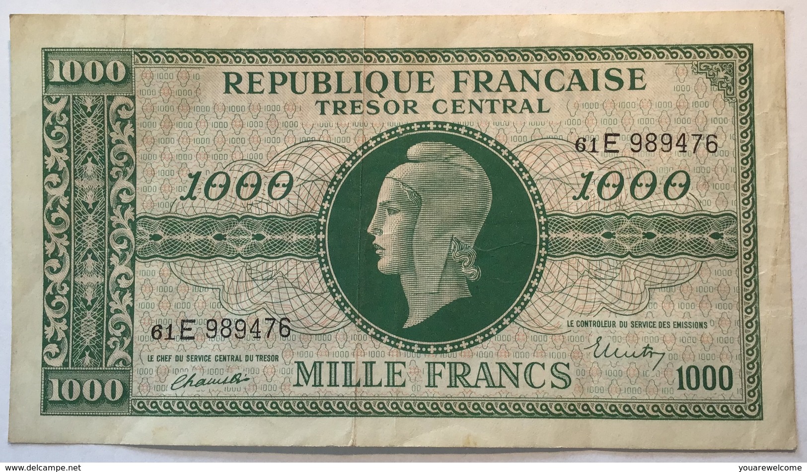 France, 1000 Francs, 1943-1945 Marianne, 1945, TTB, Fayette:VF 13.2 Chiffres Maigres (billets De Banque Banknote - 1943-1945 Maríanne