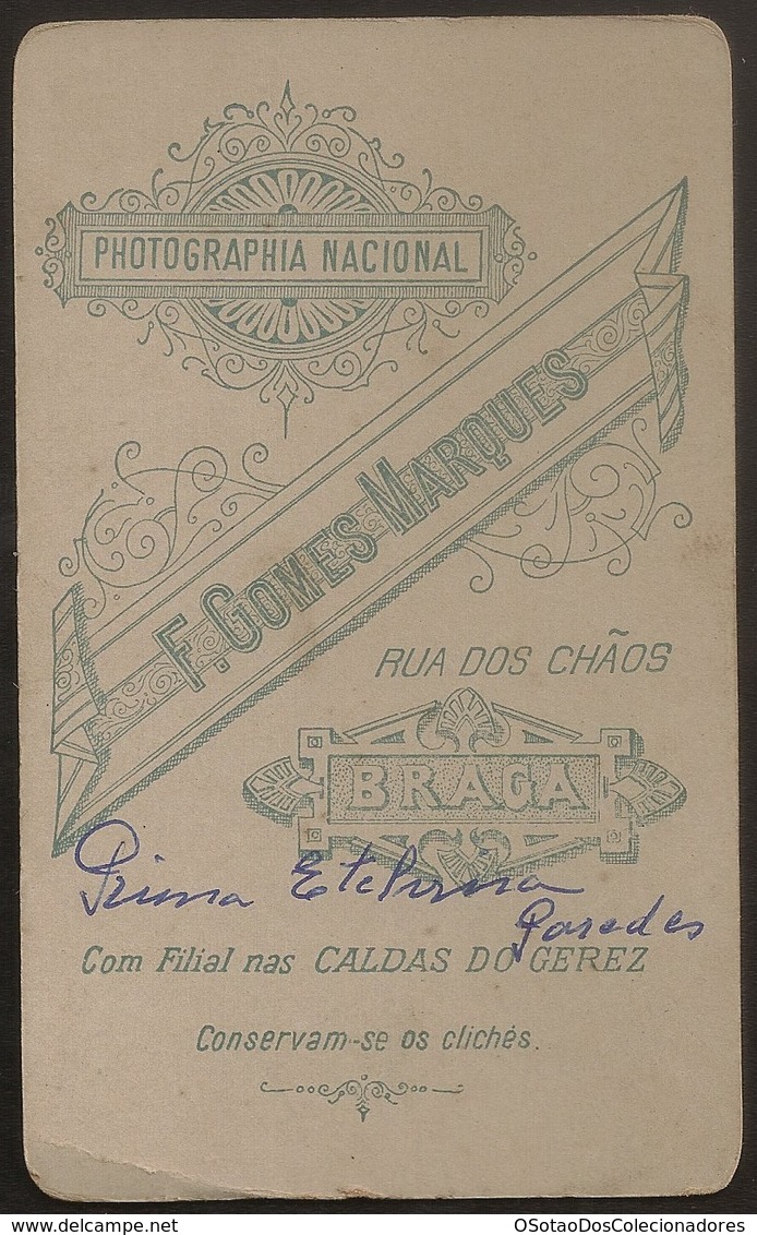 Old Photo (10,5cmx6,3cm) Old Photograph Of Woman - F. Gomes Marques - Braga - Photographia Nacional - Fotografia Mulher - Anciennes (Av. 1900)