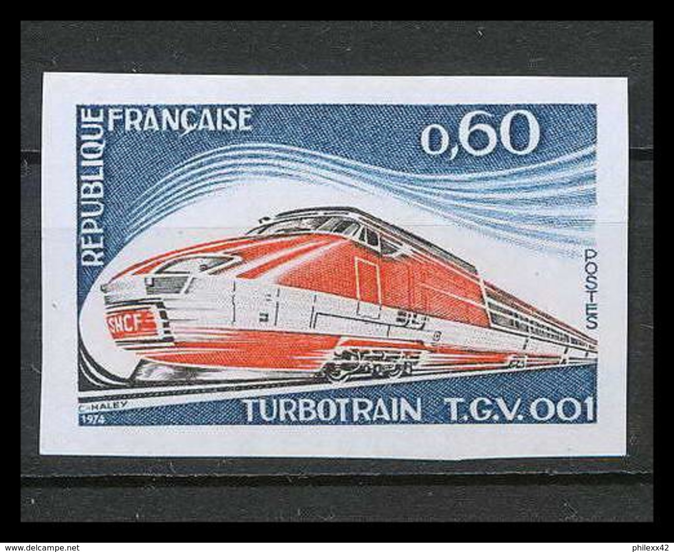 France N°1802 Turbotrain TGV Train 1974 Non Dentelé ** MNH (Imperforate) - Treni
